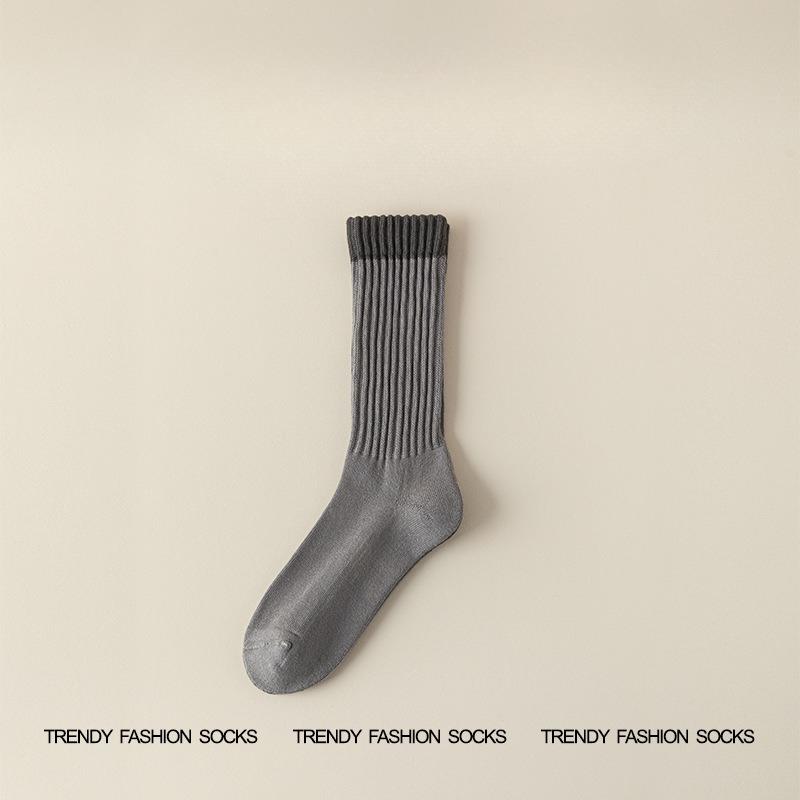 Men's Autumn and Winter Fleece and Thickened Mid-calf Socks, Color-blocked High-elastic High-calf Looped Long Socks, Trendy and Versatile Socks