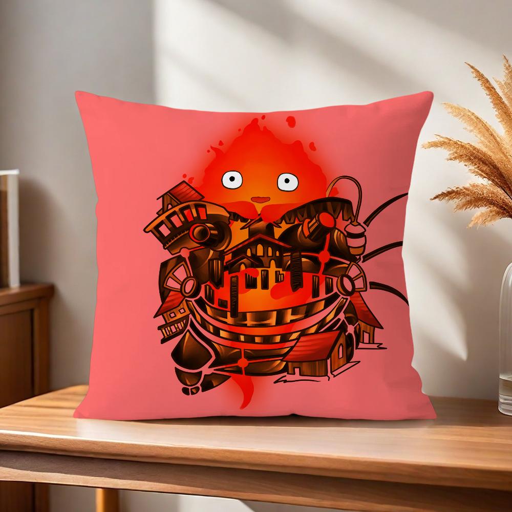 cushion cover Comfortable soft Pillow Cartoon Case for Sofa Living Room Home office Cute Decor C-Calcifer and Protective Covers