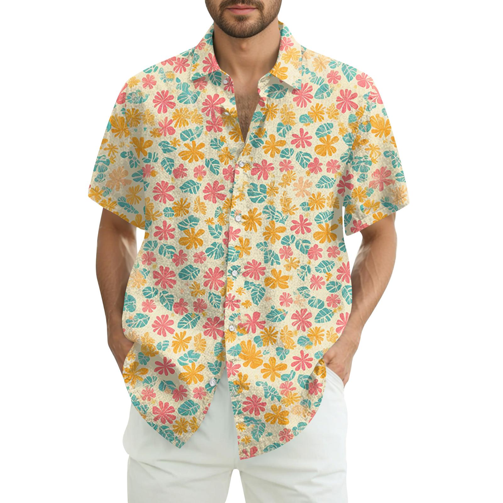 

Мужская повседневная модная рубашка с принтом и коротким рукавом L бежевый