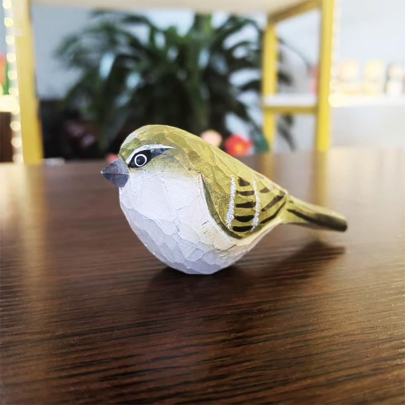Colorful Handmade Wooden Bird Ornaments - Cute Carved Tit Decorations