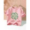 Europese maten St. Patrick's Day Meisjes T-shirt, Gelukkig Groen Klavertje Vier Print Tee, Comfortabel Ronde Hals Korte Mouw