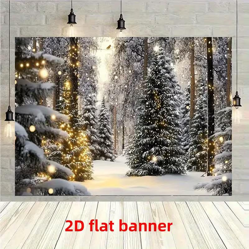 2D Christmas Snowy Forest Backdrop Warm Lights Photography Background