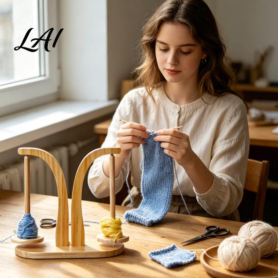 Yarn Ball Spinner Wooden Magnetic Holder Tangle-Free Stand with 1/2 Rotating Spindle Knitting Spinner Crocheting & Accessories Gift for Women Mom