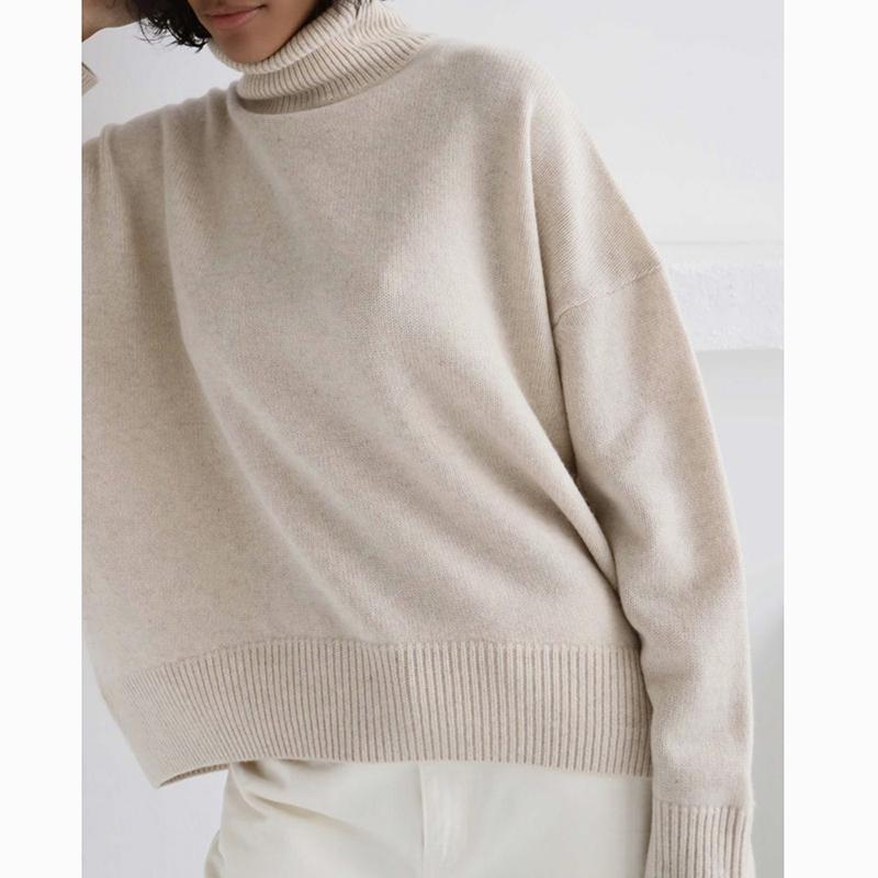 Hirsionsan Pulover tricotat cu gât roscat solid pentru femei, iarnă, nou, îngroșat, cald, cu mânecă lungă, pulover, lejer, de bază, tricotaj pentru femei