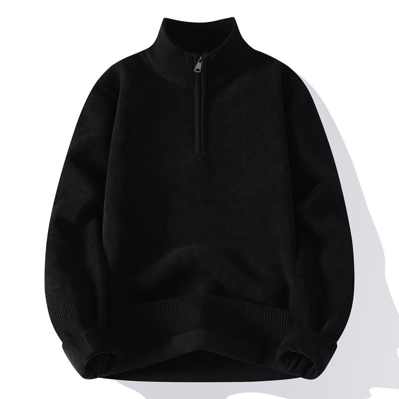 Men's Trendy Woolen Half-Zip Sweater with Velvet Lining - Warm Stand Collar Knitwear