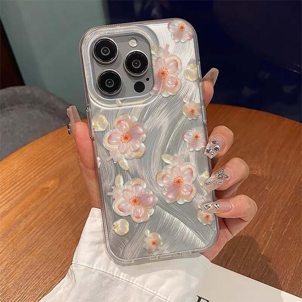 Crystal flower print Phone Case For iPhone 16 11 13 15 Pro Max 14 Plus 12 14promax 13promax 16E X XR 7 8 Silicone Shine Covers