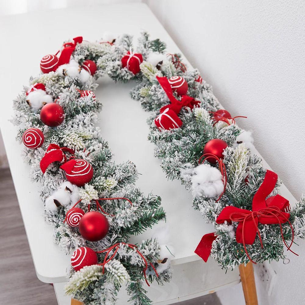 Encrypted Snowing PE Rattan Garland with Flocked Snow for Window & Wall Hanging