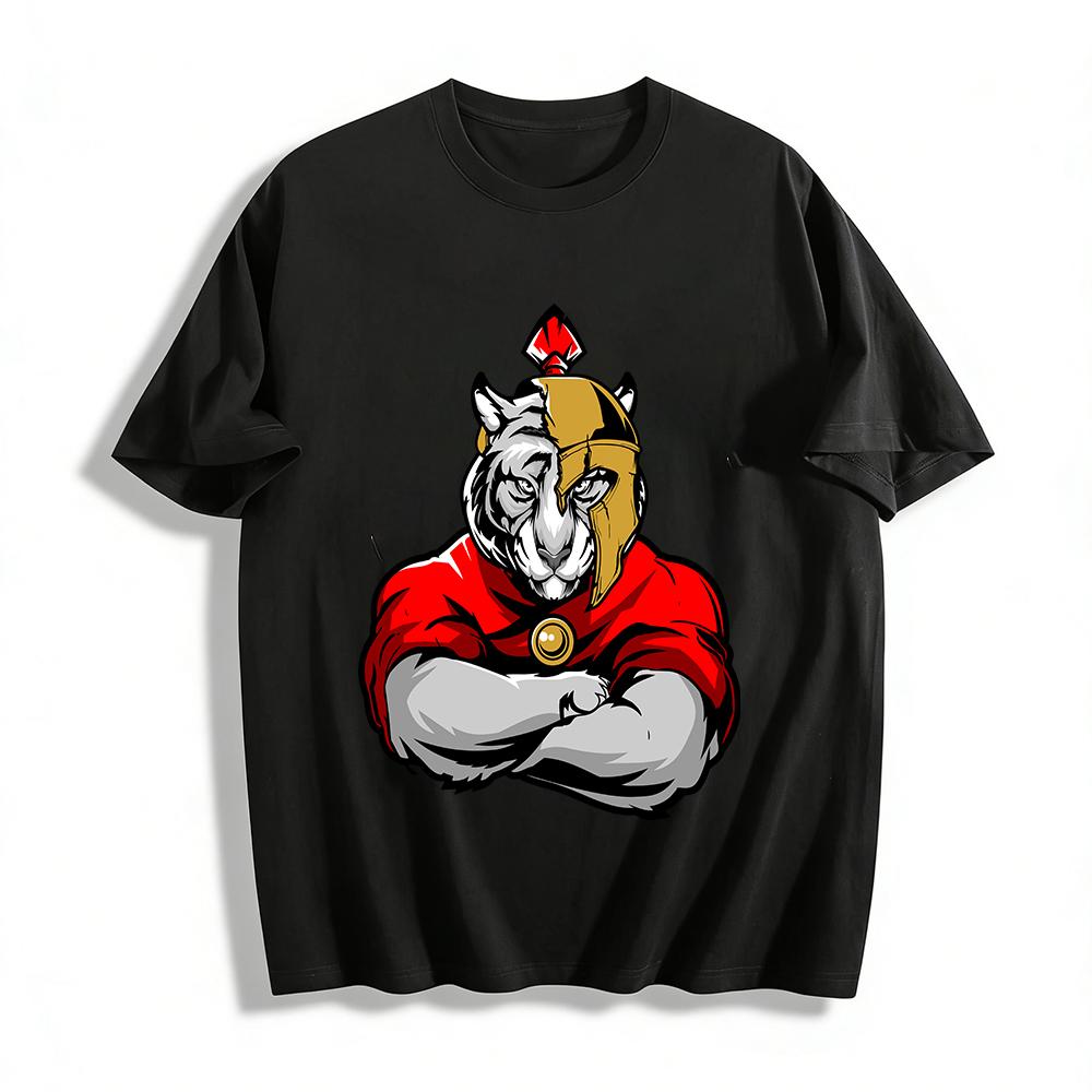 Ancient Roman War Tiger Print Trendy Short Sleeve Casual Top Pure cotton T-shirt XXS