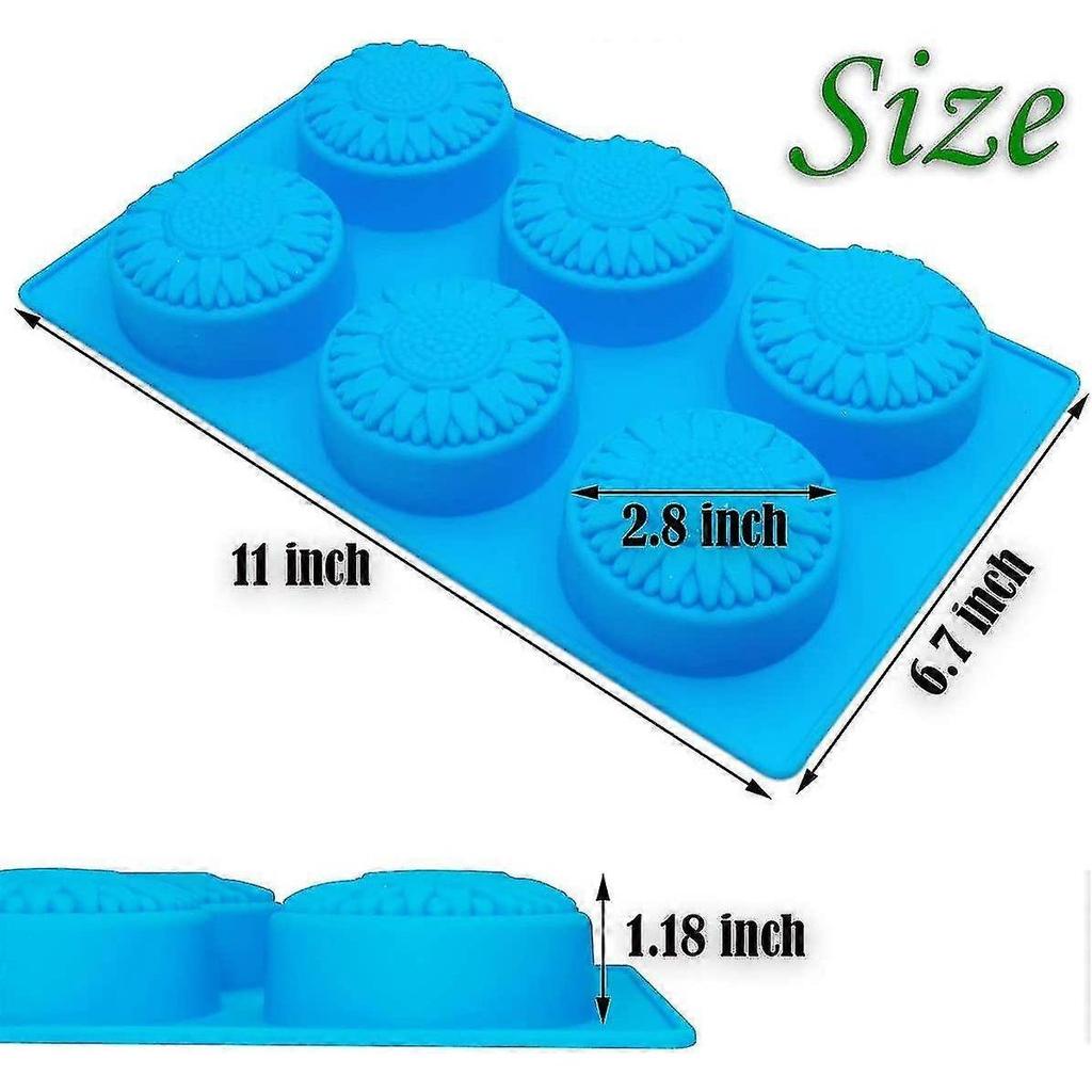 Round Sunflower Soap Molds, 2 Pack 6 Cavity Cylinder Daisy Flower Silicone Molds For Making Hot Chocolate Bomb, Cake, Jelly, Soap, Lotion Bars