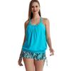 Conservative Print Plus Size Boyleg Tankini, Two-Piece Tummy Control Slimming Swimwear.