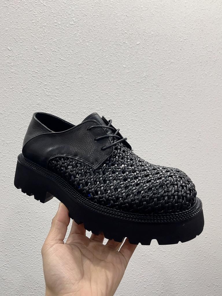 Men's 2025 Summer Big Head Business Hand-woven Leather Casual Leather Shoes High-end Atmospheric Thick-soled Derby Shoes