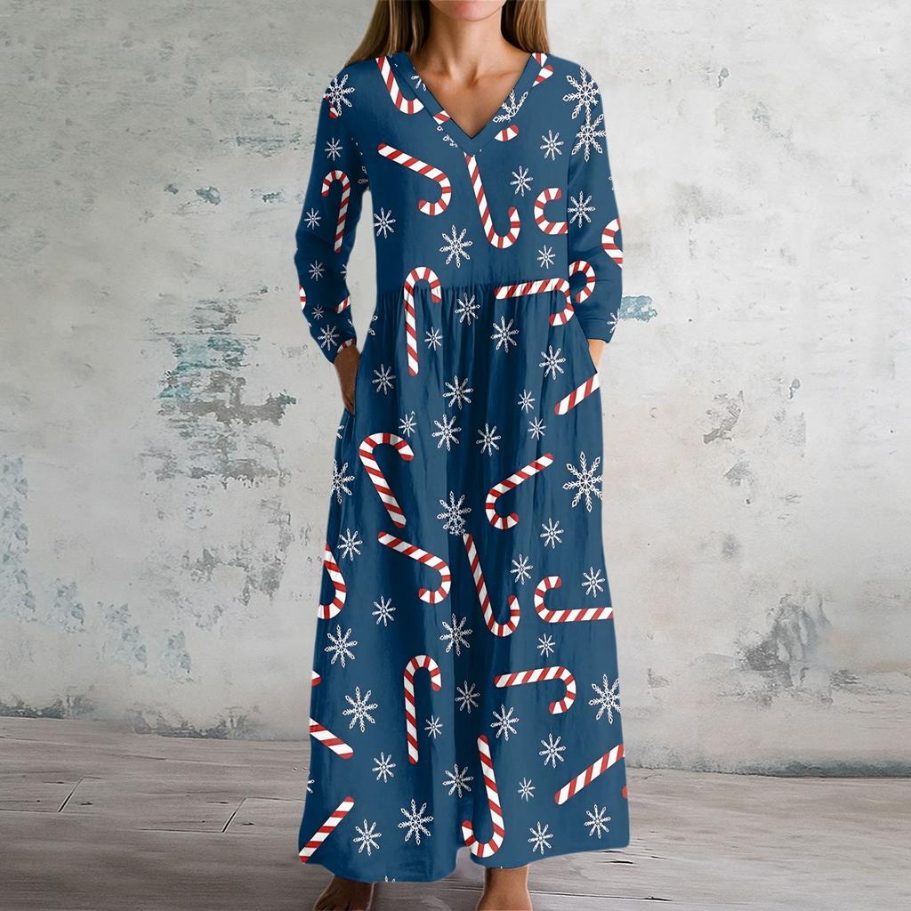 Женское модное платье Весеннее платье с V-образным вырезом и длинными рукавами