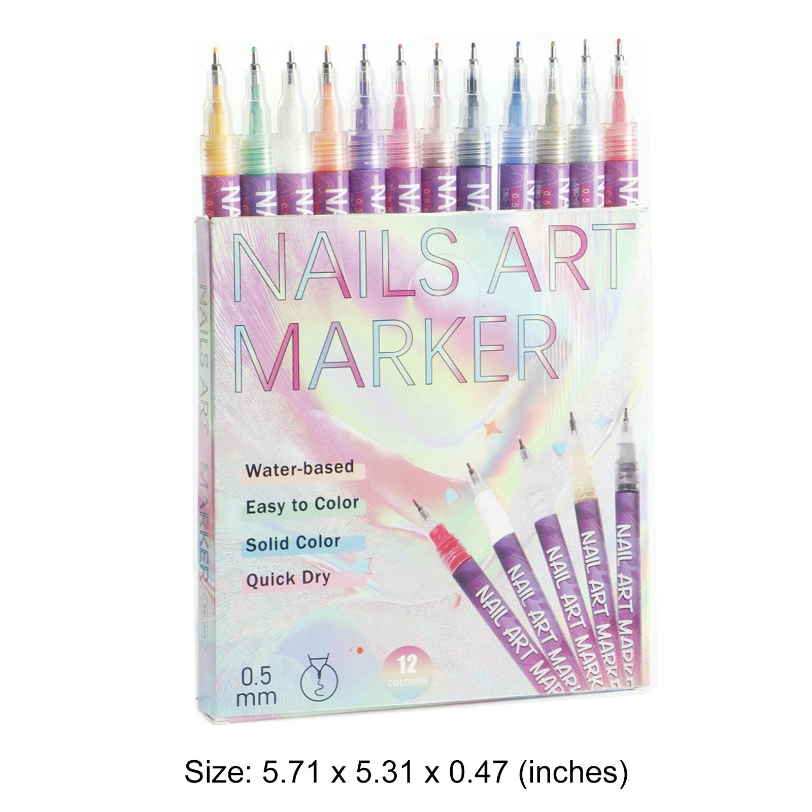12 Colors Nail Art Pens Set Waterproof Nail Polish Pens Quick-Drying DIY Beauty Nail Art Tools Fine Tip Nail Doodle Pens