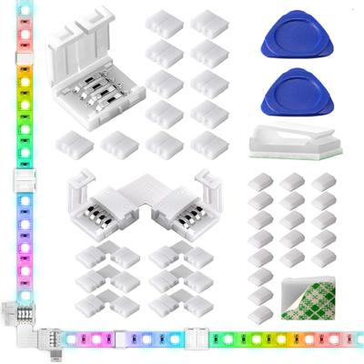 1 Set LED Strip Light Connector 4-Pin Unwired Gapless Solderless Connector L-shape Corner Adapter Self-adhesive Clip Triangle Crow Plate Kit
