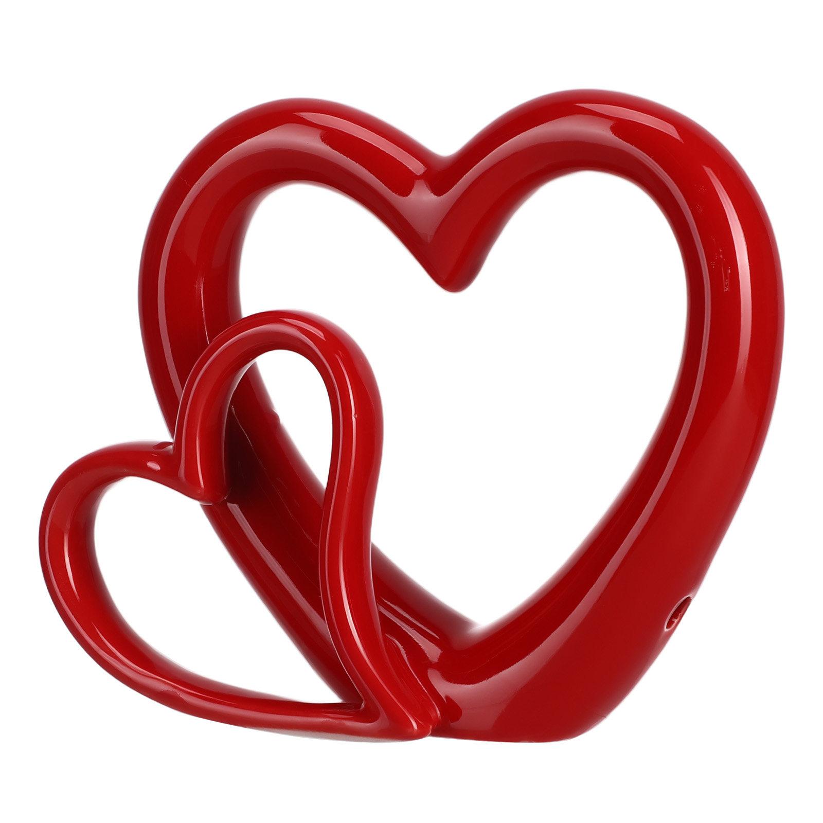 Ceramic Heart Ornament Romantic Red Color Desktop Wedding Centerpiece Valentine Heart Crafts Decor Love Sculpture 13X11.5X4CM