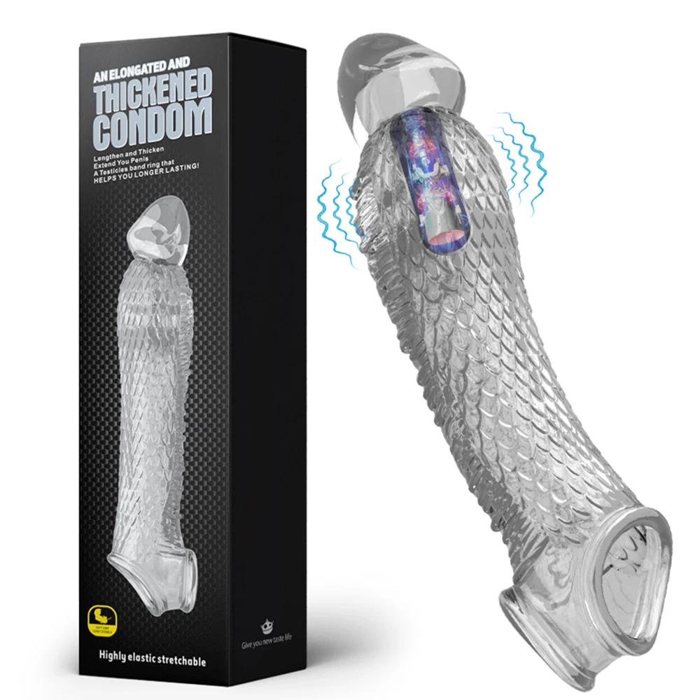 Penis Sleeve Extensions Condom Male Enlargement Delay Vibrators Clits Massager Cock Ring Vibrating Penis Cover Sex Toys For Men