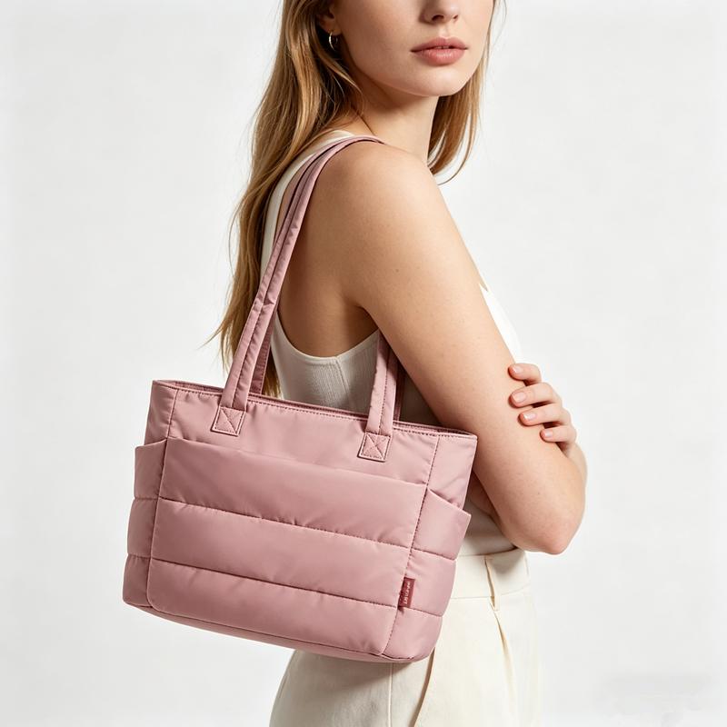 Large Quilted Cott Jacket Tote Bag, Lightweight, Spacious Handbag Shoulder Bags for Work, Travel & Yoga, Fitness, Daily Use