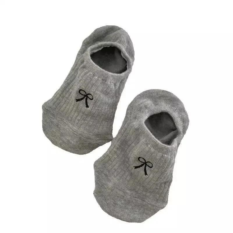 5 Pairs Women Ankle Socks Summer Bow Print Breathable Non-Slip Stay-Up Heel Trendy Korean Style  Fashion Casual Socks