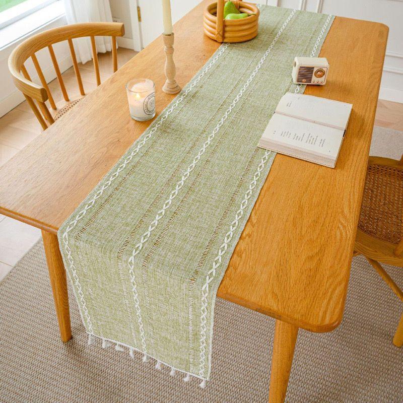 

Ретро Тканевая Дорожка на Стол Флаг на Обеденный Стол Ткань Скатерть на Кофейный Столик Тумба под ТВ Декоративная Полоса Ткани для Обеденного Стола 33cm Stripes tassel-Green Other Length
