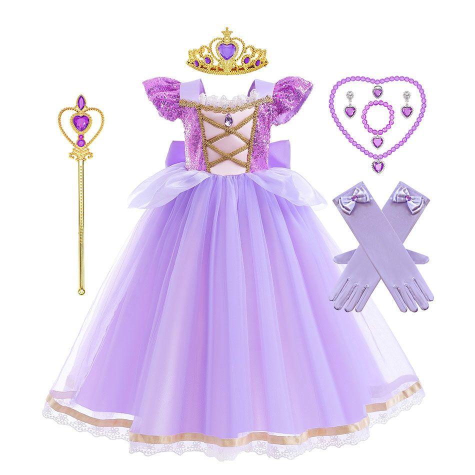 Moda femminile: Abito da Ballo in Tulle Principessa dai Capelli Lunghi - Vestito di Compleanno Estivo per Bambini Sofia La Principessa & Costume Cosplay