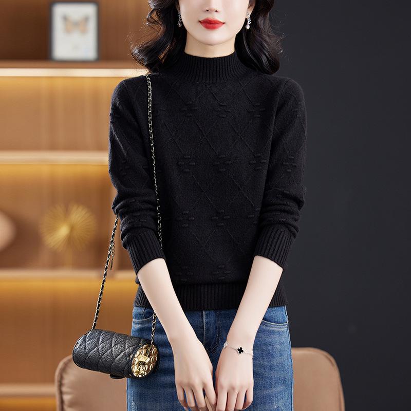 Middle Aged Mom Base Sweater for Autumn and Winter Half High Collar Sweater for Women