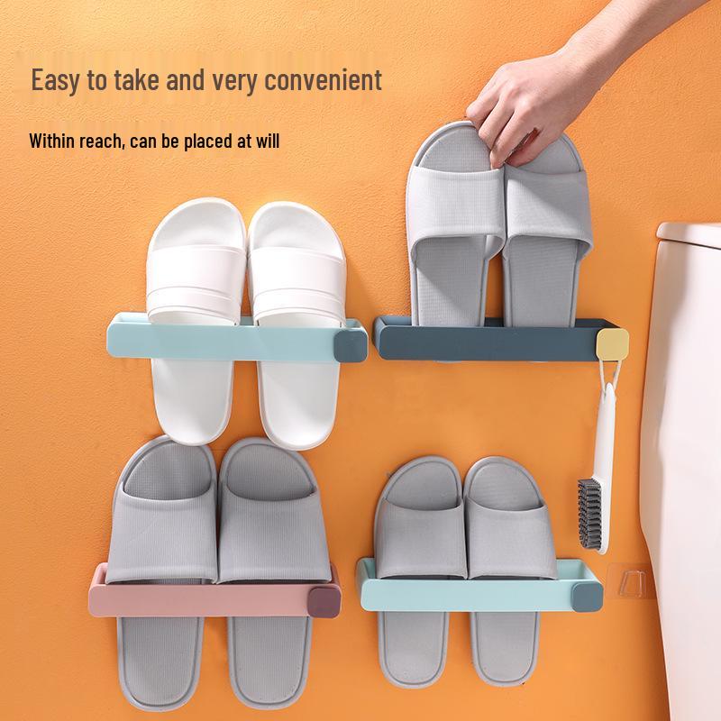 Wall-Mounted No-Drill Bathroom Slipper, Towel, and Shoe Rack