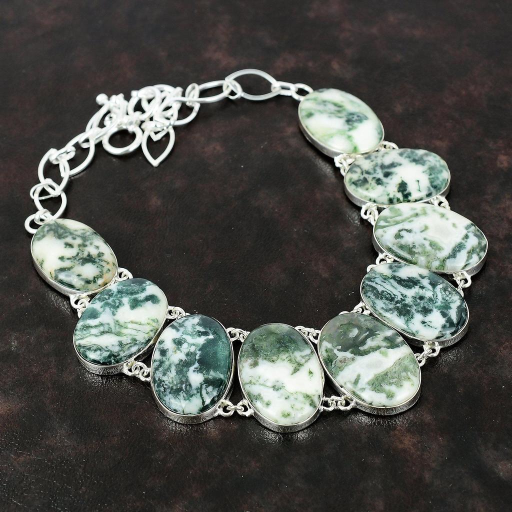 Tree Agate Necklace Handmade Ethnic Jewelry 925 Sterling Silver Necklace Adjustable Chain Necklace Gift For Women Brand New Gemstone Jewelry