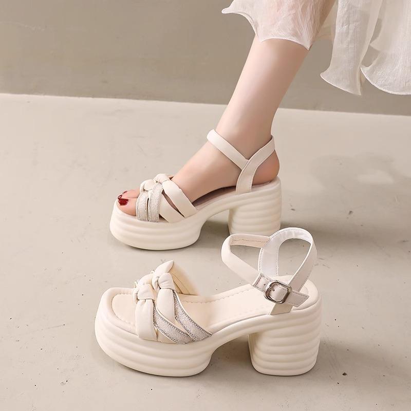 

French word with sandals women 2025 new versatile summer fashion thick heel fairy style with skirt high heels 34
