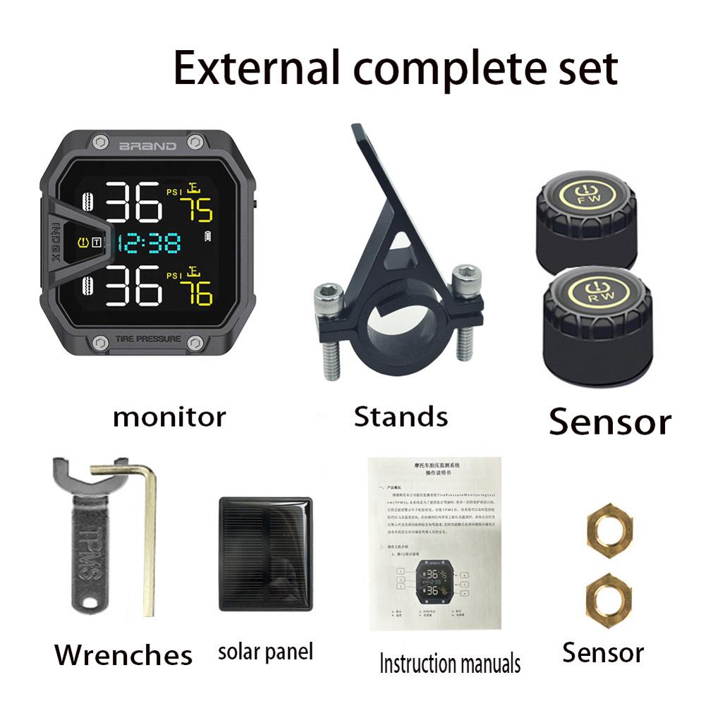 Motorcycle TPMS QC3.0 Fast Charging Bike Air Pressure Monitor Solar Power Wireless Tire Pressure Monitoring System With 2 Sensor