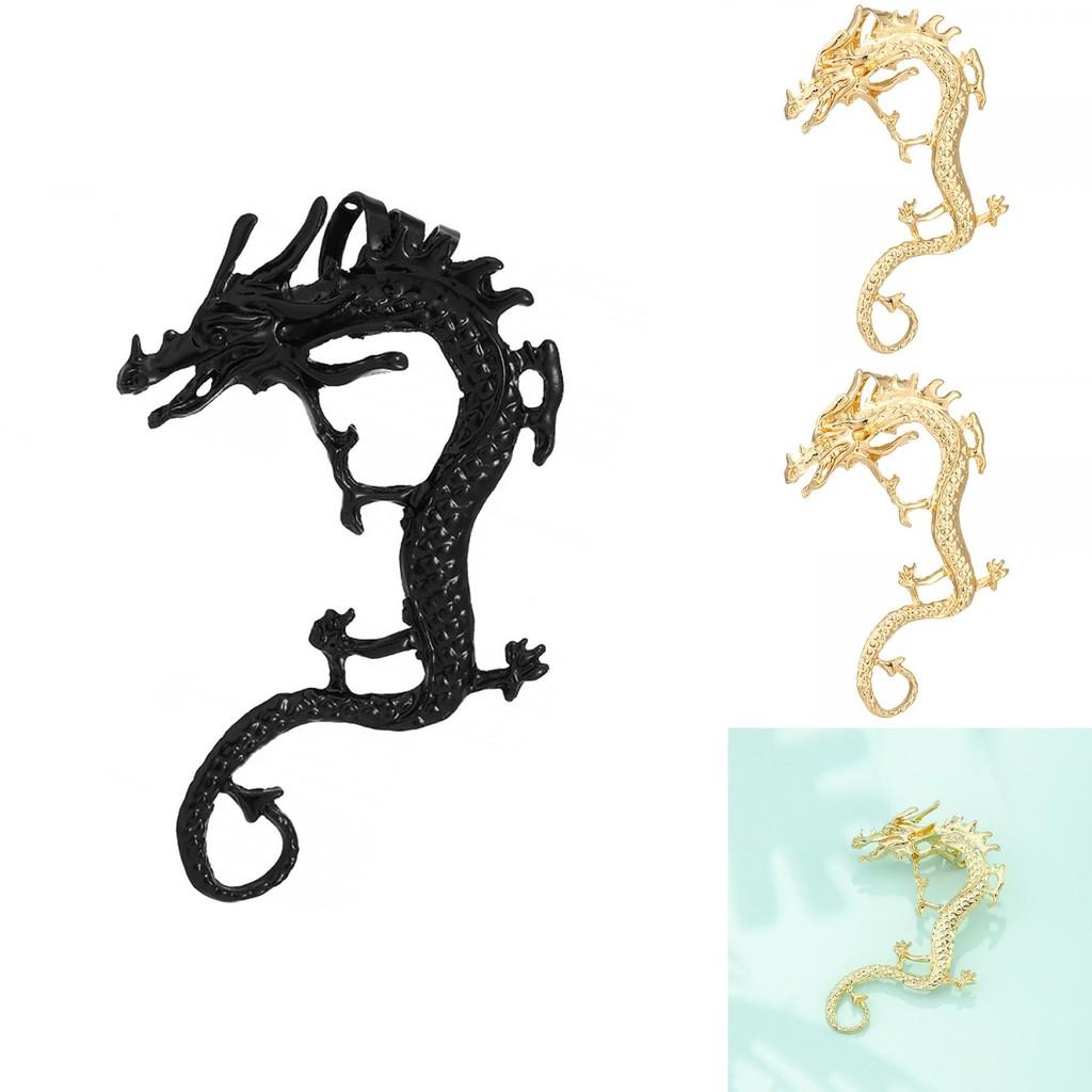 Exquisite Gold Silber Schwarz Drachen Ohrringe Trendiger Tierkreis Legierung Ohrschmuck