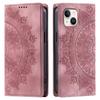 for iPhone 15 Plus,14 Plus,13 Mandala Embossed PU Leather Flip Wallet Case Magnetic Closure Cover