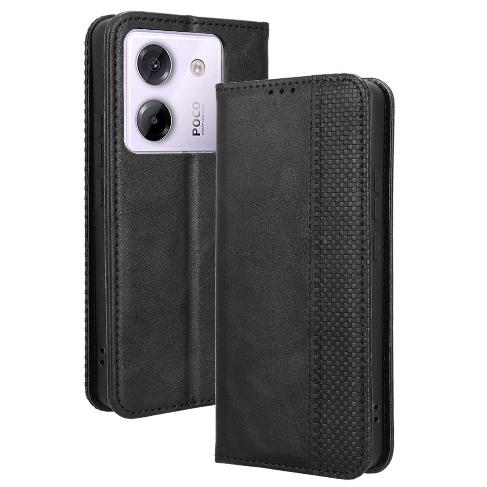 

Для Xiaomi Poco M7 Pro 5G Кожаный чехол-кошелек с подставкой Ретро текстура Чехол для телефона Black
