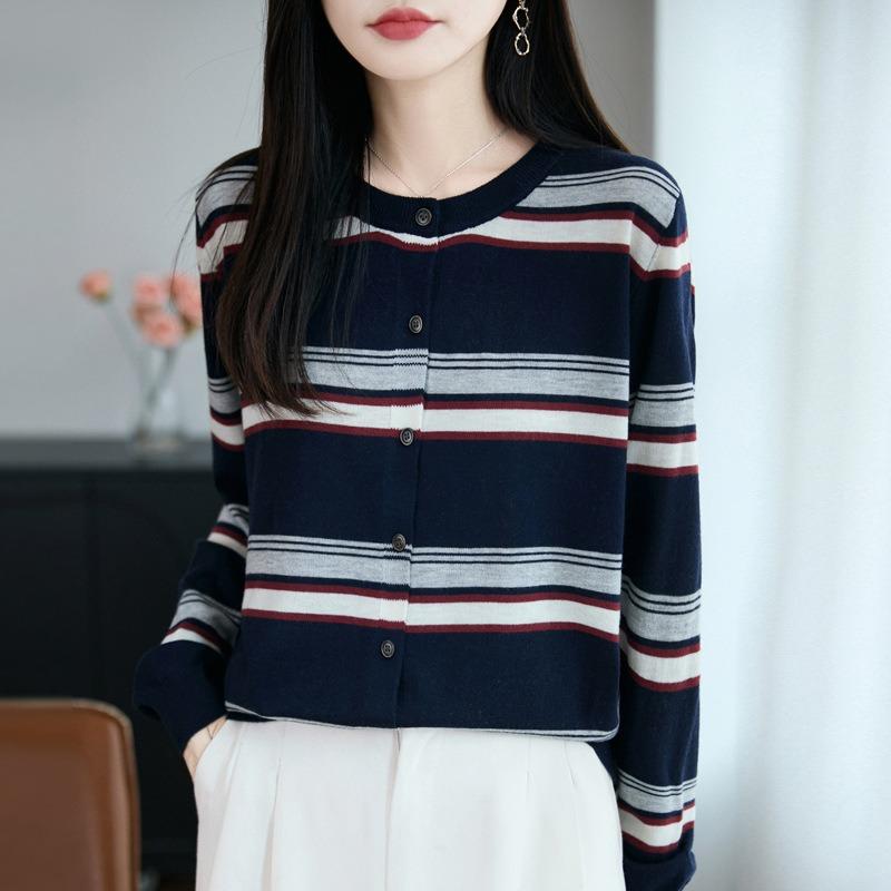 Women S Loose Fit Striped Knit Cardigan For Autumn