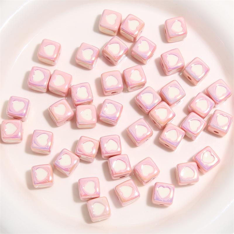 12mm Color-Plated 3D Heart Square Beads for DIY Hairpins & Bracelets