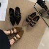 French Retro Pointed Mary Jane Shoes Women's 2025 New Suede Flat Shoes with Skirts Versatile Small Leather Shoes