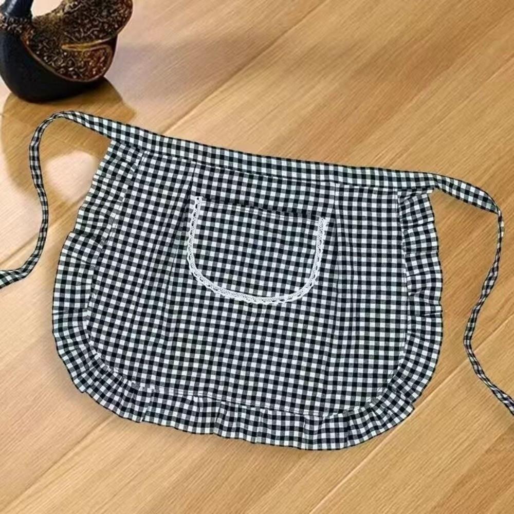 

New Cotton Half-length Apron Stain-resistant Breathable Kitchen Apron Square Check Women s Workwear for Cooking or Work чорний