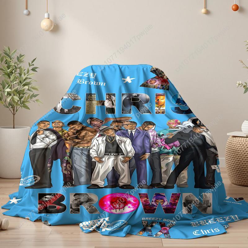 Chris Brown Blanket Album Cover for Fans Warm Cozy Flannel Blankets 90s Hip Hop Rapper Throw Merch for Home Custom Blankets