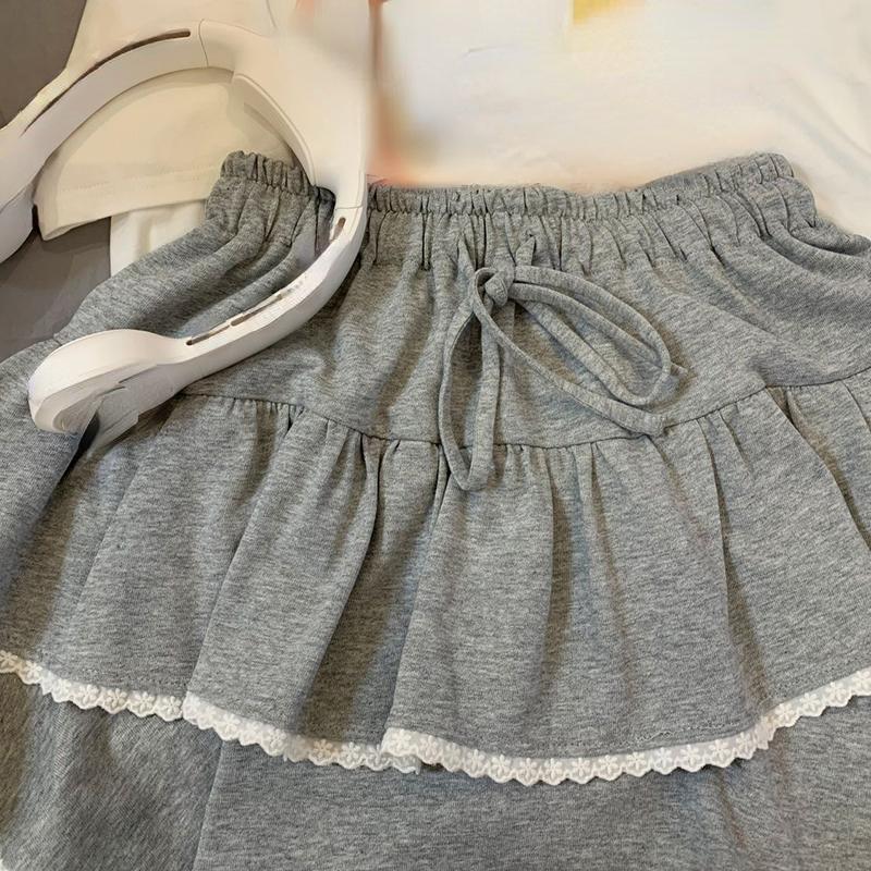 

Летние юбки Y2k, женская одежда, кружевная трапеция с высокой талией, модная мини-юбка-туника Jupe, 2024, Faldas Mujer De Moda S серый