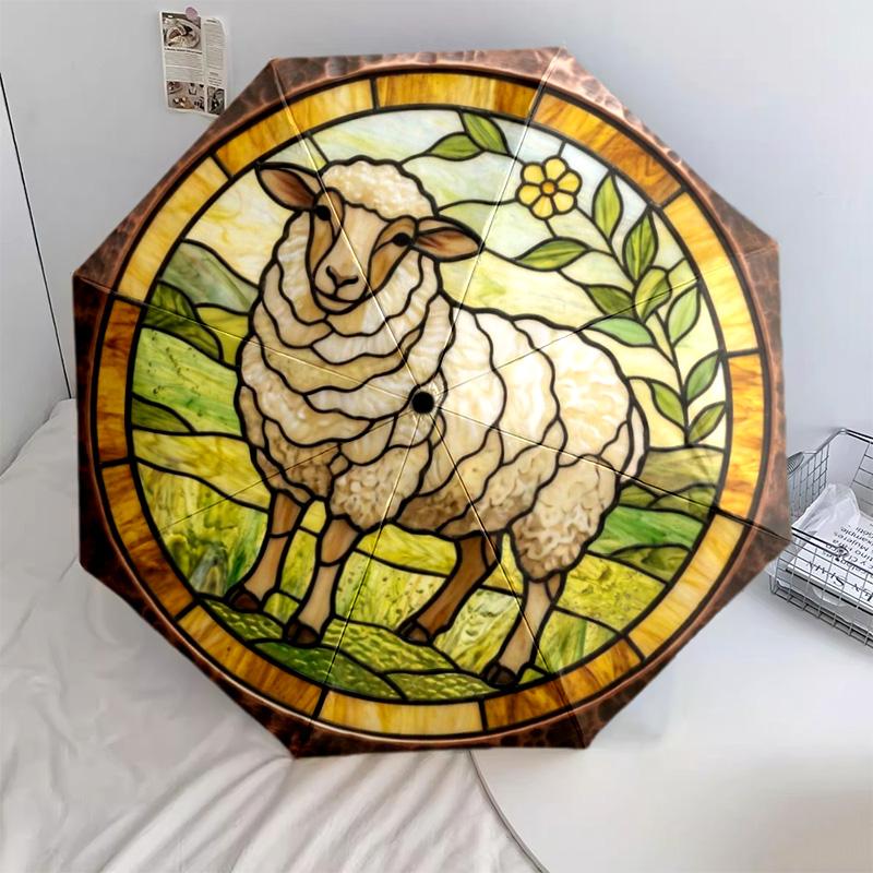 

1 PC Sheep Automatic Folding Umbrella - Cartoon Pattern, Portable & Foldable Design with 25 Ribs, Christmas Birthday Gifts