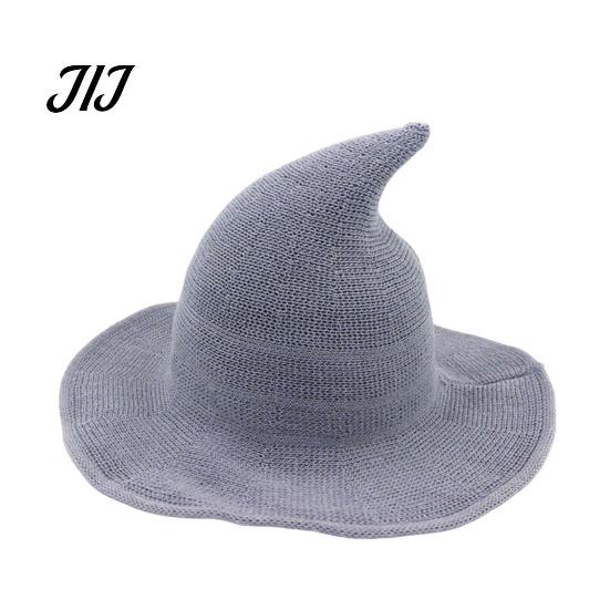 Witch Hat for Halloween Women Pointed Hat, Foldable Wide Brim Knitted Cap, Masquerade Party Prop Cosplay Autumn Winter, Themed Costume Accessory