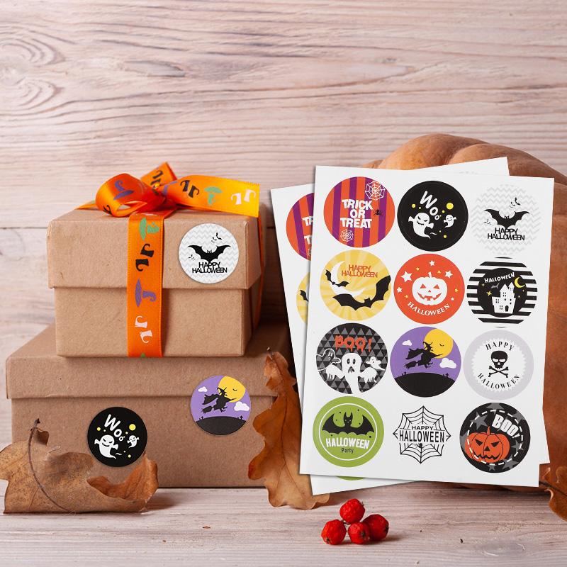 120PCS 3CM Halloween Paper Stickers for Candy Bag Gift Box Sealing Decoration 2025 Halloween Party Supplies Kids Trick Or Treat