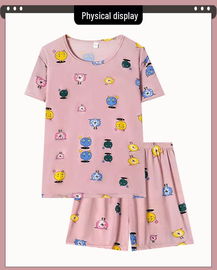 Women's Summer Cartoon Pajama Set - Cute Korean Style Christmas Short Sleeve & Shorts Homewear