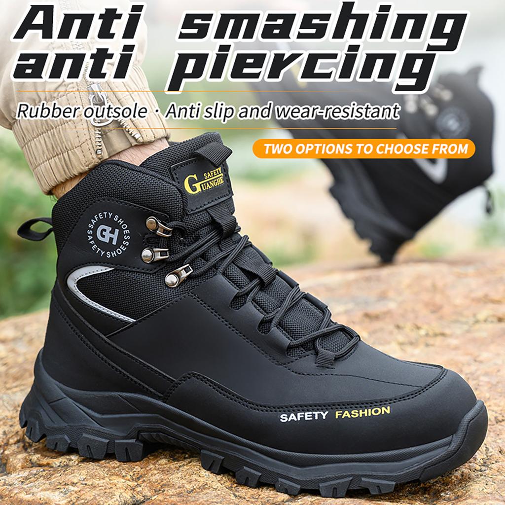 Mens Safety Shoes With Steel Toe Waterproof Boots Puncture Proof Anti-smash Mens Outdoor Work Sneakers Protective Work Boots