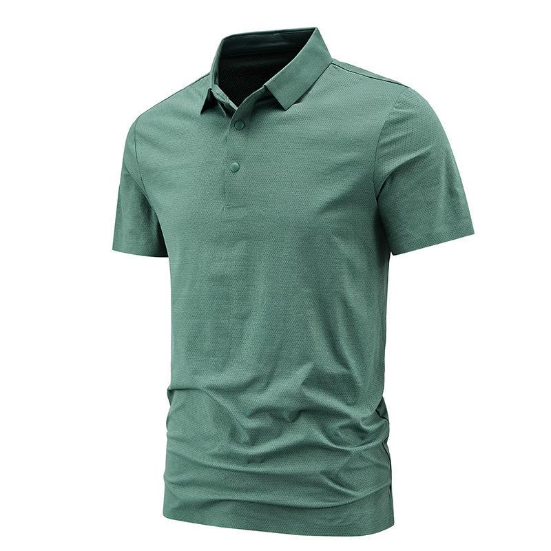 Short Sleeved T-shirt for Men with Three Button Ice Silk Lapel, Breathable and Cool