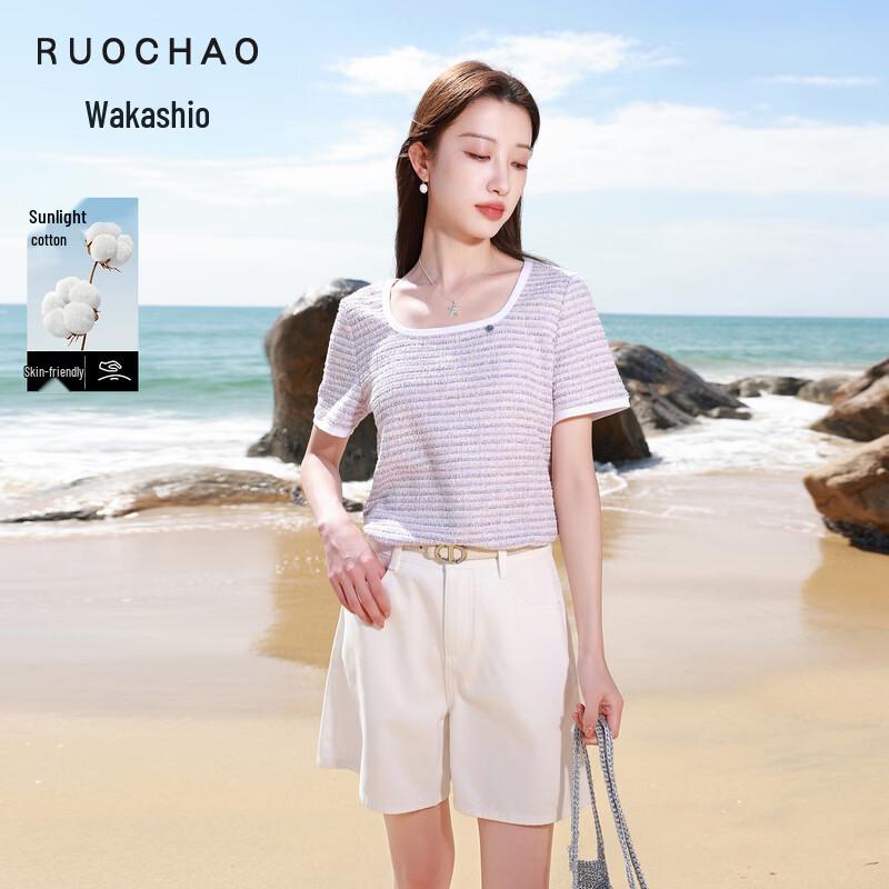 Women s Plus Size Textured Square Neck Short Sleeve T-Shirt XL