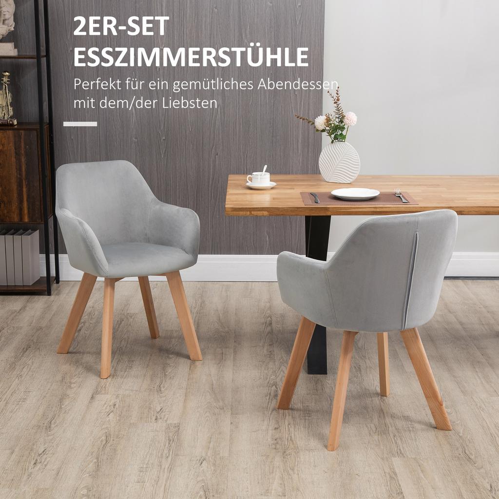2 Piece Set Chairs Dining Room Chairs Velvet Look Wooden Legs 54 Cm X 57 Cm X 80 Cm Gray Plus Natural