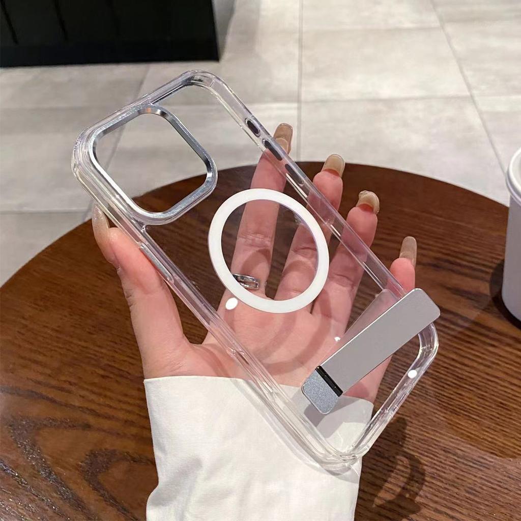 High End Minimalist Couple Phone Case with High Aesthetic Value, Crystal Clear Hardware Horizontal Stand Phone Case for Apple 15pro Phone Case