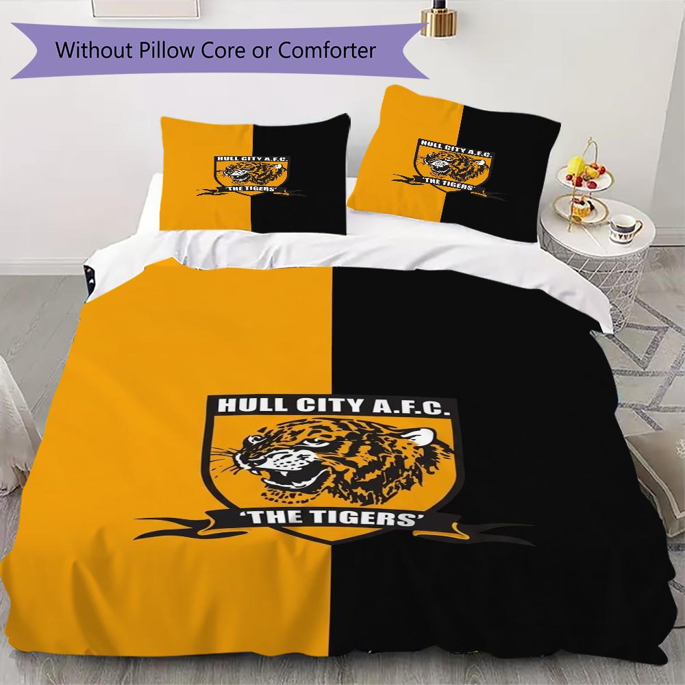 Hull City FC Pattern Bedding uilt Set uilt Cover Pillowcase Home Decoration Birthday Gift (1 * duvet cover + 2 * pillowcase without core)