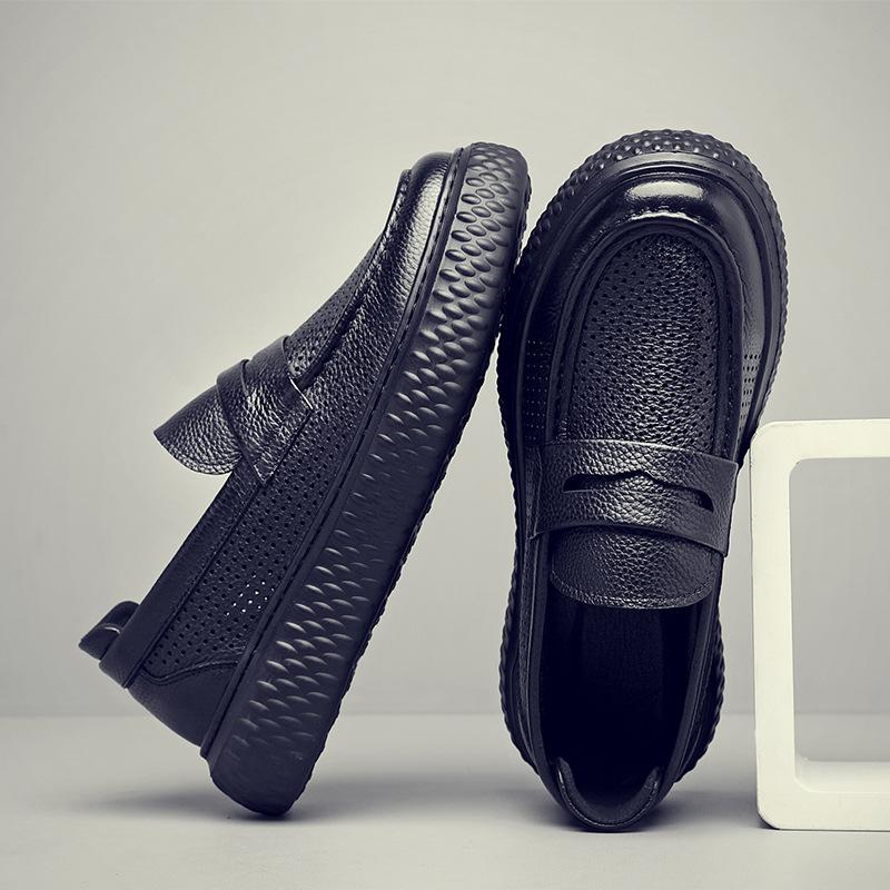 Men's Shoes Summer 2025 New Hollow Leather Breathable One-pedal Dad Leather Shoes Men's Hole Shoes Casual Sandals