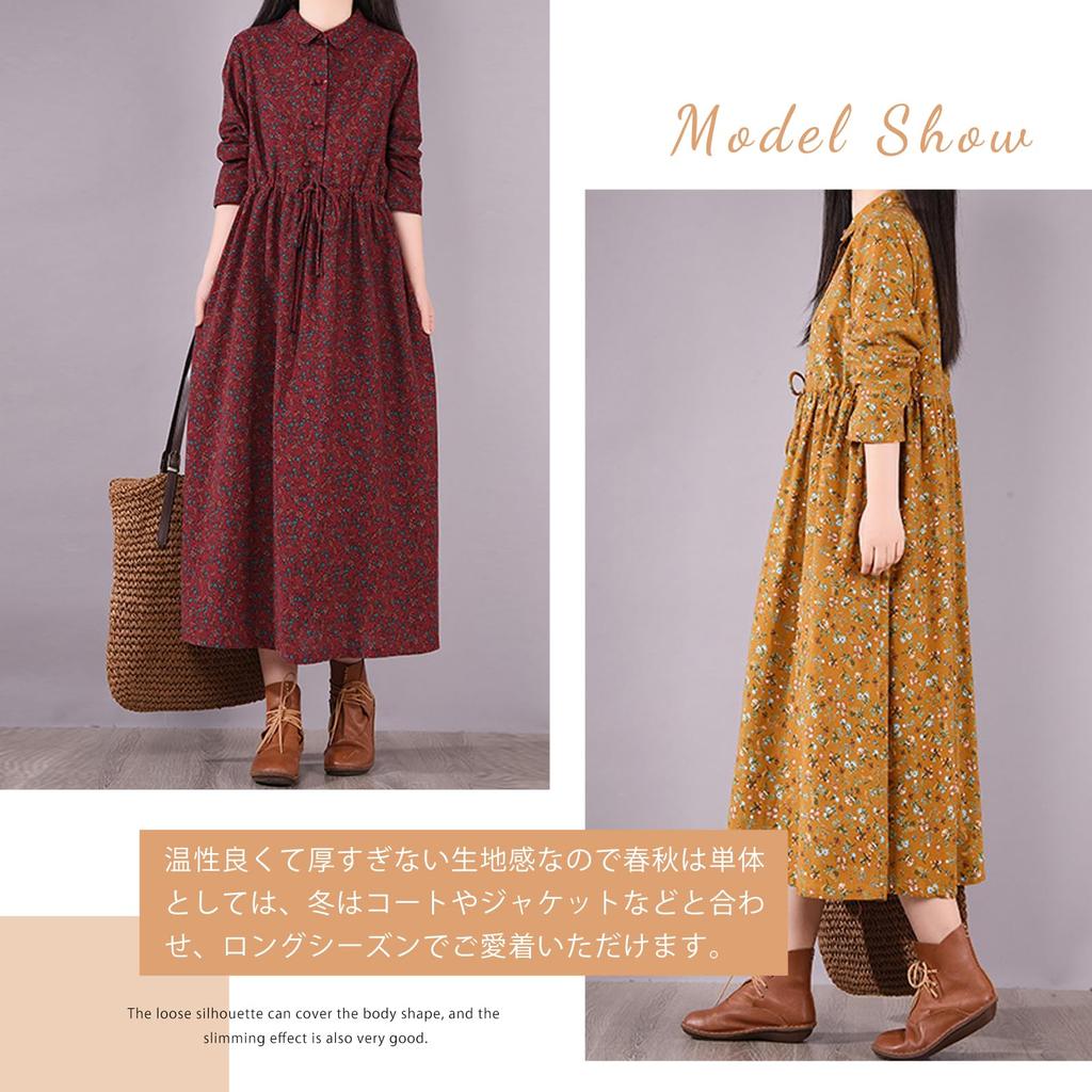 Long Floral Maxi Long Loose Plus Perfect for Winter [MlleeSSeeldyTRC] Women's Dress, Print, Dress, Sleeve, Collared, A-Line, Fit, Sizes, Flattering,